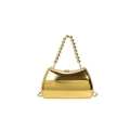 Golden evening box bag with metallic texture, beaded handle, and crossbody chain strap - Gold