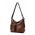 Deep brown vintage leather shoulder bag with textured surface and dual front pockets - Brown