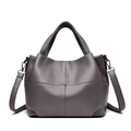 Bolso tote de cuero granulado gris oscuro con costuras en cruz y correa extraíble - Gris