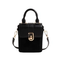 Borsa a scatola nera minimalista in pelle e scamosciato con chiusura dorata vista frontale - Nero