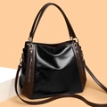 Borsa tote vintage in pelle morbida bicolore nero-marrone con dettagli in metallo argento - Nero
