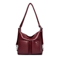 Vintage burgundy soft faux leather shoulder bag with multi-pocket and metal hardware - Burgundy