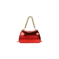 Metallic red evening box bag with gold beaded handle and acrylic chain strap - Red
