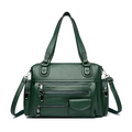 Dark green multi-pocket motorcycle bag in premium lychee grain leather with silver hardware - Green