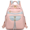 Mochila de exterior grande en rosa y azul de cuero sintético con borla elegante - Rosa