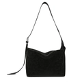 Borsa a tracolla vintage nera di grande capacità con texture opaca e tracolla - Nero