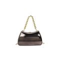 Elegant gunmetal evening clutch bag with golden beaded handle and chain strap - Gunmetal
