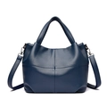 Dark blue pebbled leather tote bag with cross-stitch design and adjustable strap - Blue