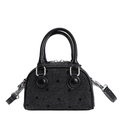 Borsa boston classica in tweed nero con finiture in ecopelle e dettagli in metallo - 18x8x12cm / Nero