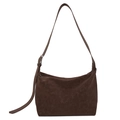 Borsa a tracolla vintage grande capacità in similpelle scamosciata marrone cioccolato - Marrone