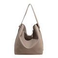 Minimalist grey-brown lychee grain leather tote bag with thin shoulder strap - Gray
