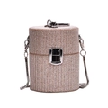Champagne gold cylindrical evening bag with glitter sequins and silver chain strap - Pink