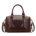 Modische dunkelbraune Handtasche mit Litschistruktur und goldenen Beschlägen - Braun
