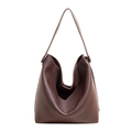 Retro dark brown pebbled leather tote bag with wide shoulder strap for daily commuting - Brown