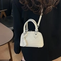 Minimalist beige shell crossbody bag with top handles and detachable shoulder strap - S / Off White