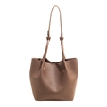 Brown lychee grain leather bucket bag with adjustable knot shoulder strap detail - Brown