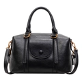 Schwarze Boston-Tasche aus PU-Leder mit Litschi-Muster, goldenen Details und Riemen - Schwarz