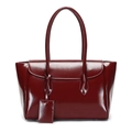 Minimalist burgundy wing tote bag in glossy leather with long handles and flap closure - Burgundy
