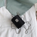 Mini black glitter crossbody bag with silver chain strap and metallic clasp closure - Black
