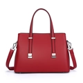 Elegant red faux leather tote bag with lychee texture and detachable shoulder strap - Red
