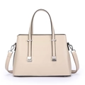 Elegant cream white structured tote bag with silver hardware for daily office commute - Beige