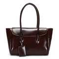 Dark brown oil wax leather tote bag with glossy finish and top handles for women - Dark Coffee