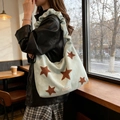 Light blue embroidered star shoulder bag with trendy pleated cloud strap for women - Star Decor Ruched Strap Style / Green