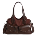Borsa da moto vintage marrone in pelle scamosciata e liscia con fibbie decorative - Marrone