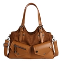 Borsa a tracolla vintage marrone in pelle scamosciata con tasche portaoggetti e rivetti in metallo - Marrone