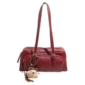 Women's burgundy underarm bag with gold hardware and cute brown bear pendant - Red with Pendant