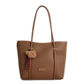 Braune Tote Bag mit Litschi-Textur, schmalen Riemen und süßem Plüschbär-Anhänger - Lychee-Muster-Einkaufstasche mit Bärenanhänger / Braun