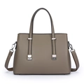 Khaki faux leather tote bag with silver hardware and adjustable shoulder strap - Gray