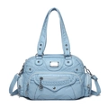 Lichtblauwe crossbodytas van kunstleer met ritszakken en zilverkleurige hardware - Blauw