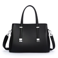 Classic black leather tote bag with lychee texture and silver buckles for women - Black