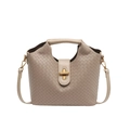 Elegante gewebte beige Umhängetasche mit Retro Goldverschluss und Rautenmuster - Khaki