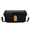 Black square crossbody bag with lychee texture leather and golden metal lock - Black