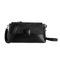 Minimalist black crossbody bag featuring textured leather stitching and silver hardware - Black