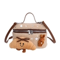 Beige faux shearling box bag with leather straps and cute plush croissant charms - Lamb Wool Style