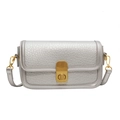Silver lychee pattern leather square bag with gold metal buckle and crossbody strap - Silver