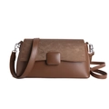 Borsa a spalla marrone vintage con patta in tessuto testurizzato e finta pelle liscia - Marrone