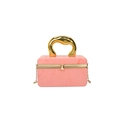 Borsa da sera in acrilico marmorizzato rosa con manico dorato e tracolla a catena - Rosa