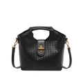 Classic black woven crossbody bag with gold lock and adjustable shoulder strap - Black