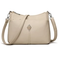 Borsa a tracolla minimalista in pelle martellata bianco crema con dettagli in argento - Bianco Sporco