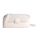 Minimalist white leather crossbody bag with flap closure and silver metal hardware details - White