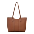 Braune Shopper-Tasche aus Leder mit weißen Kontrastnähten und Litschi-Struktur - Braun