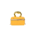 Borsa da sera in acrilico giallo marmorizzato con manico ad anello oro e tracolla - Arancione