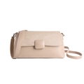 Minimalist beige rectangular flap bag in cream faux leather with textured crossbody strap - Khaki
