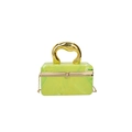 Neon green marble acrylic evening clutch with gold metal handle and chain strap - Green