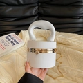 White minimalist round acrylic handbag with gold metallic clasp and chain strap - Cylindrical Shape / White