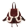 Zaino bordeaux e bianco con rifiniture in pile di agnello e chiusura a coulisse - Borgogna